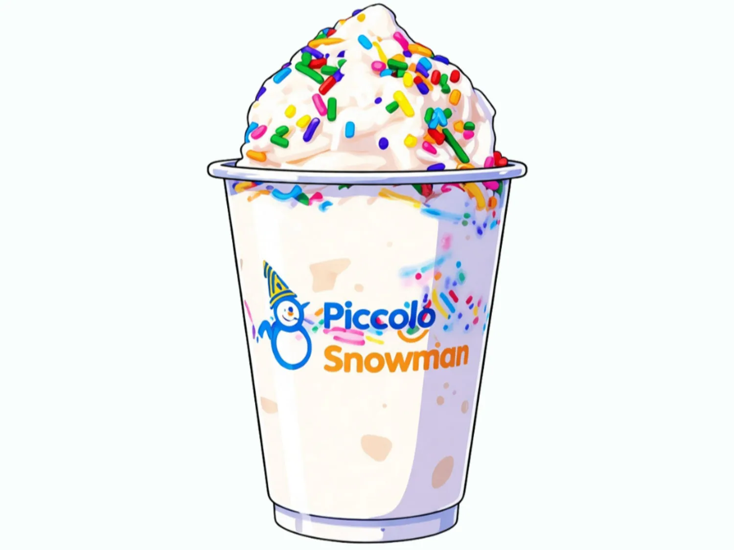 A colorful Piccolo Snowman dessert close-up